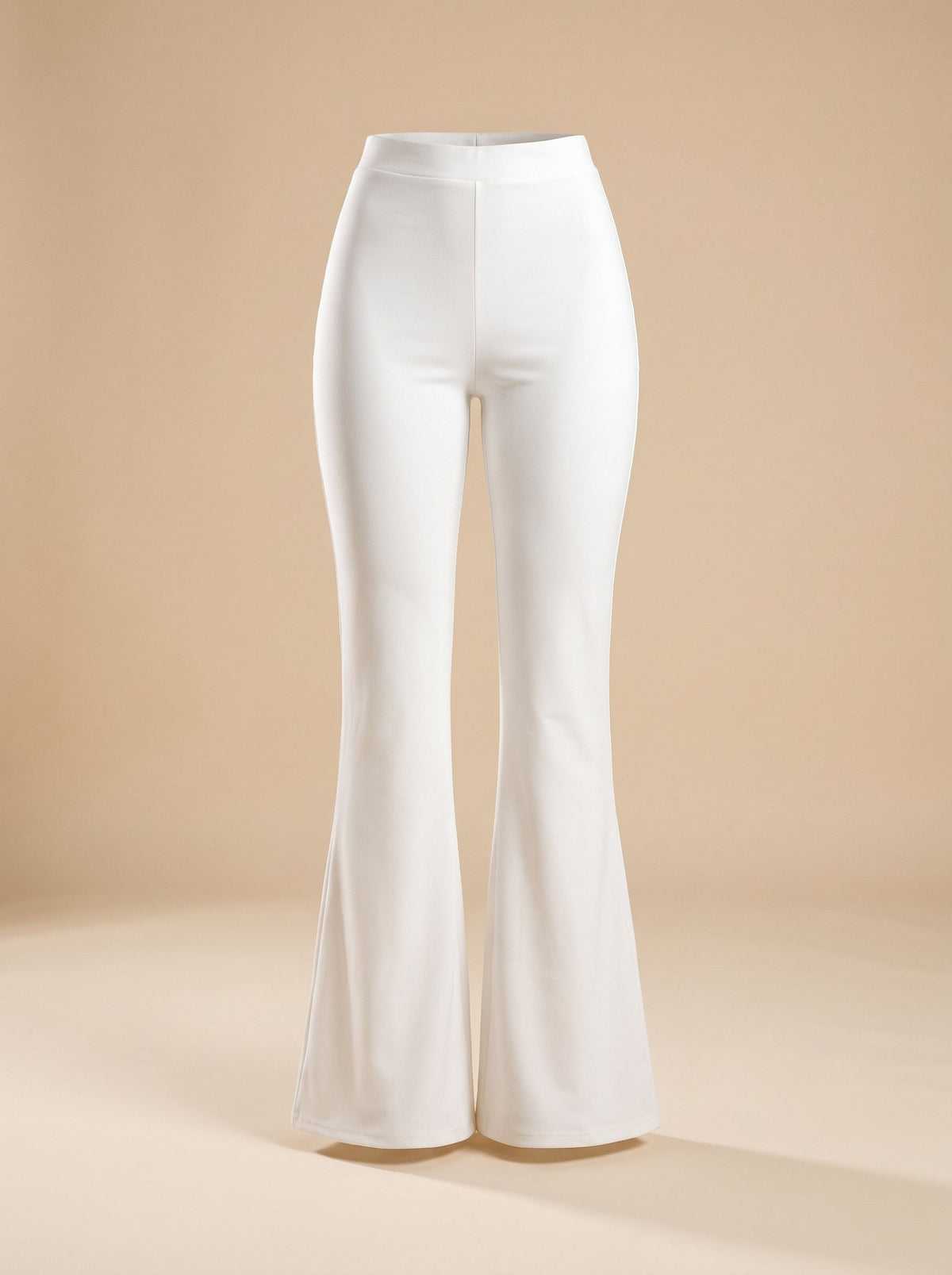 White flare pants shown on a ghost mannequin
