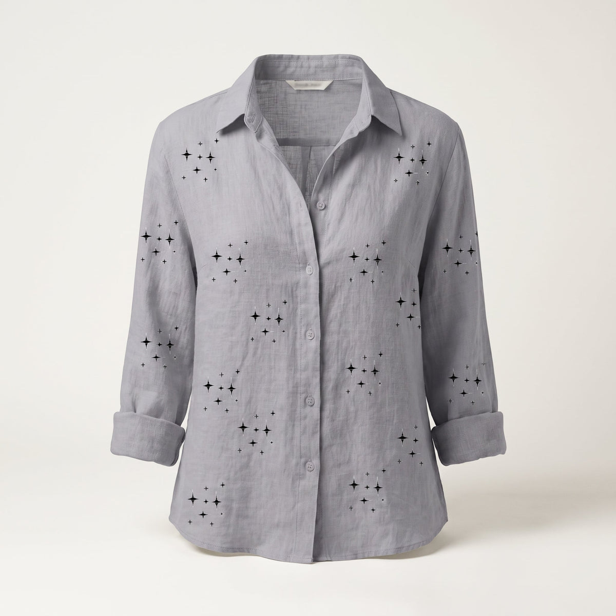 Blue star print shirt shown on an invisible mannequin