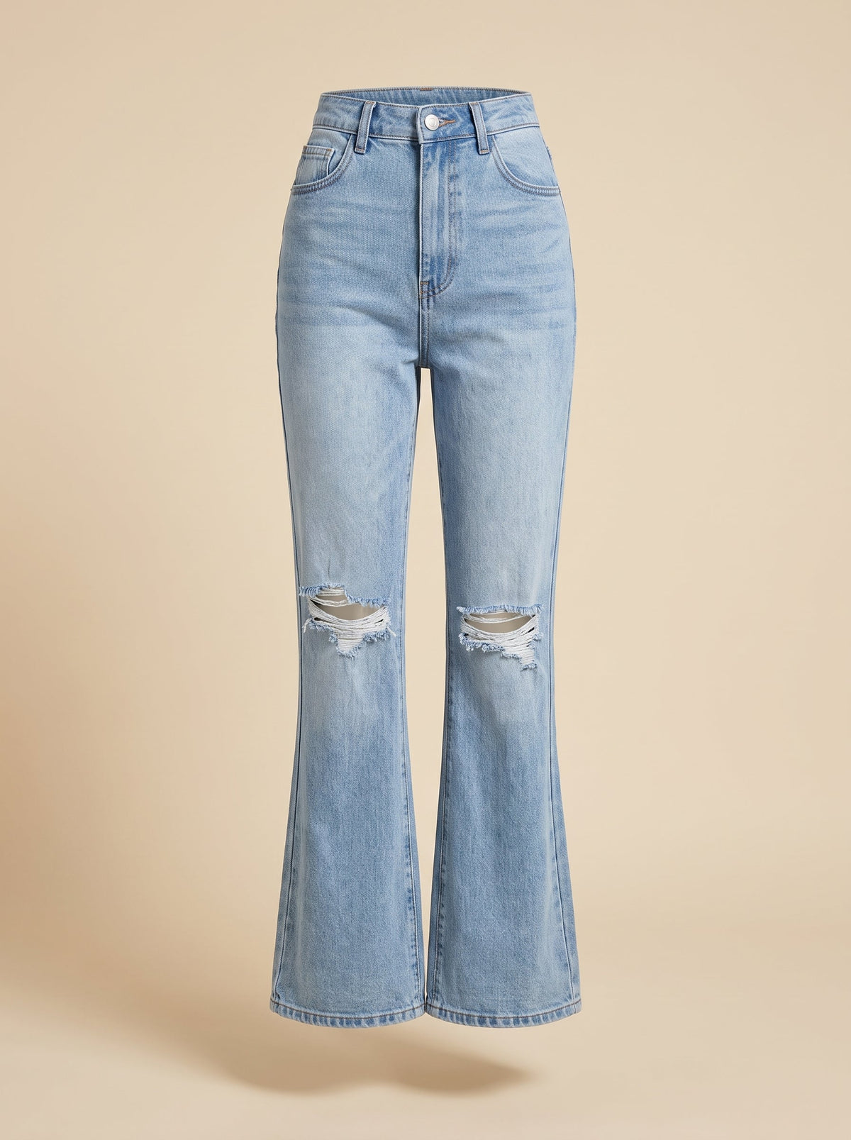Split-hem bell bottom jeans on a studio ghost mannequin