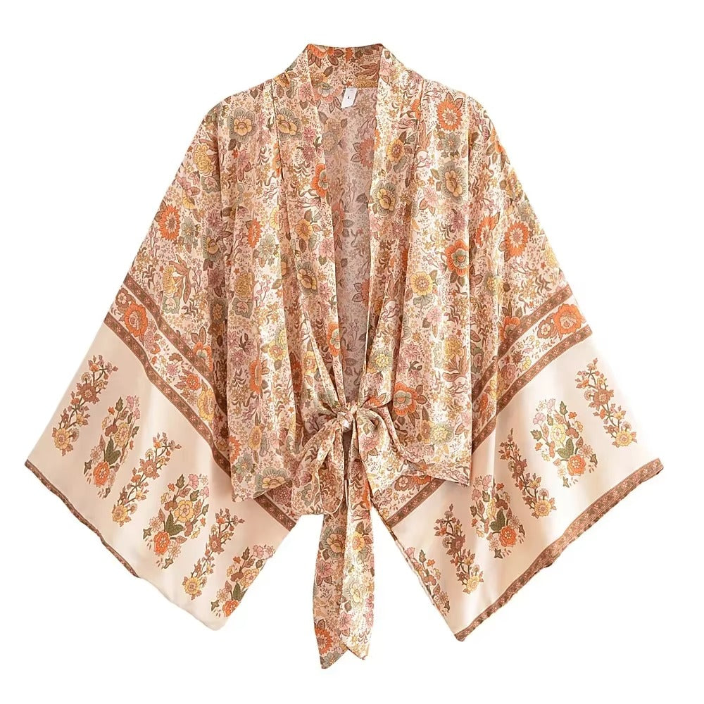 Cropped Tie-Front Boho Kimono