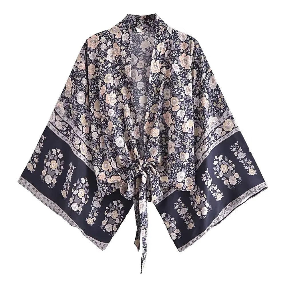 Cropped Tie-Front Boho Kimono
