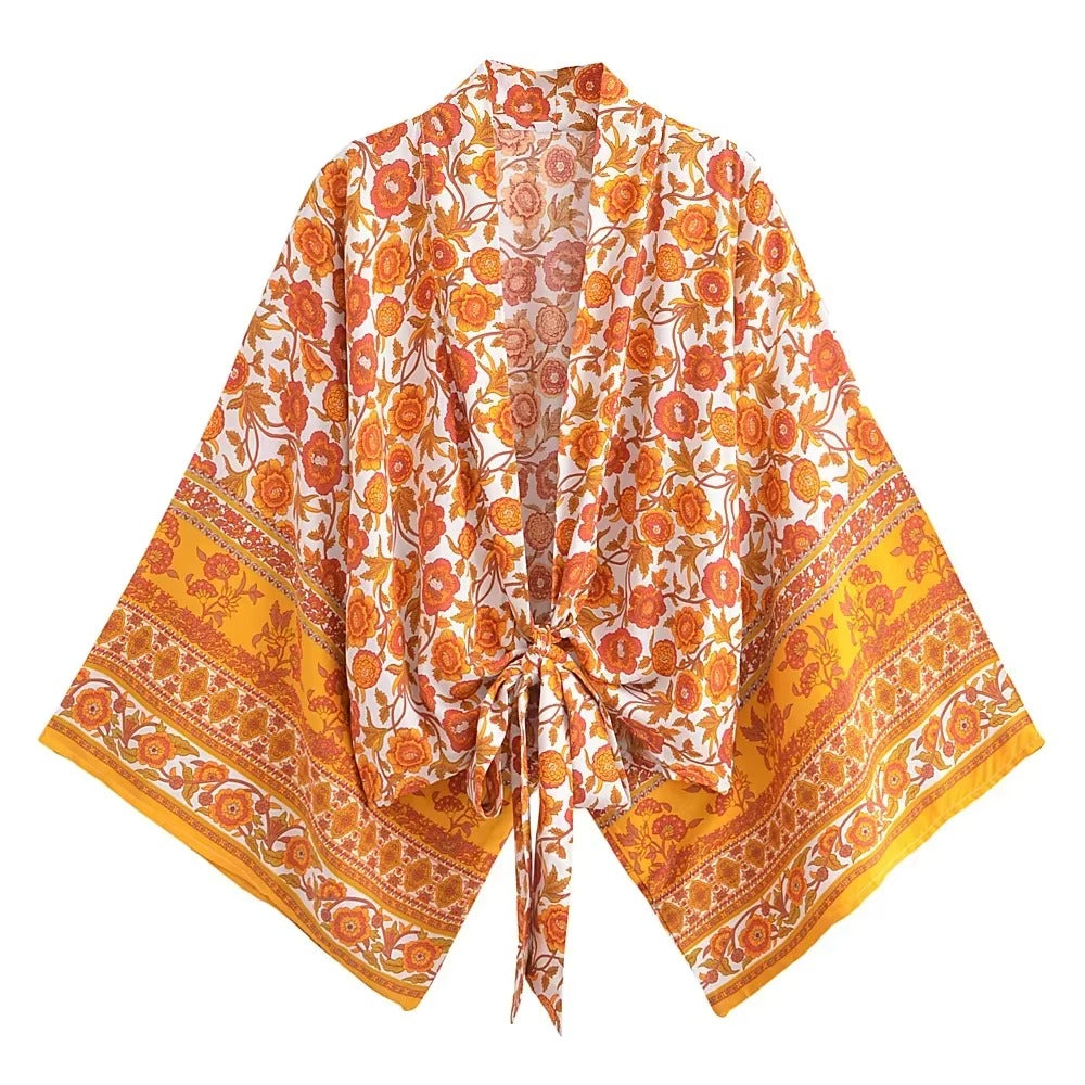 Cropped Tie-Front Boho Kimono