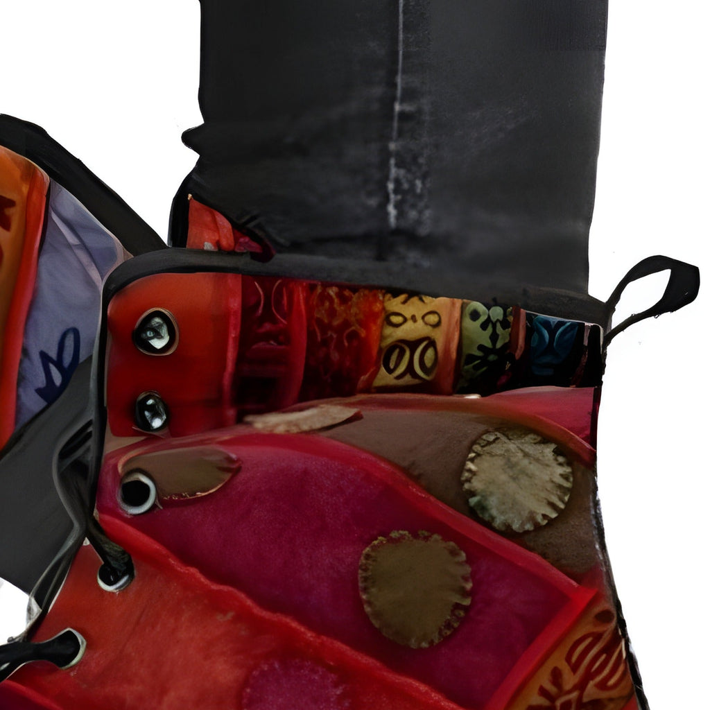 Nærbillede af flerfarvet patchwork, runde prikker og boho-print
