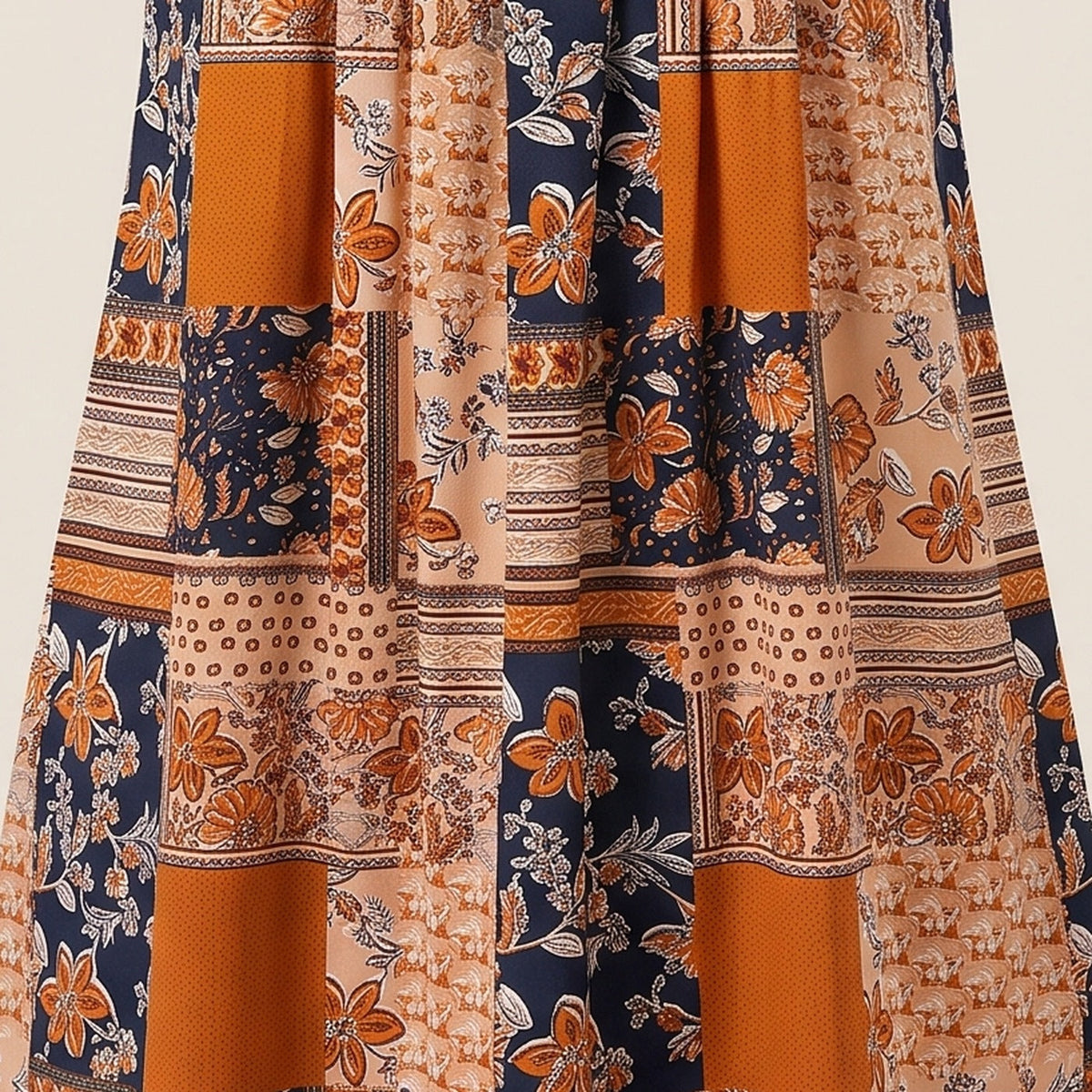 Close-up of the boho patchwork print