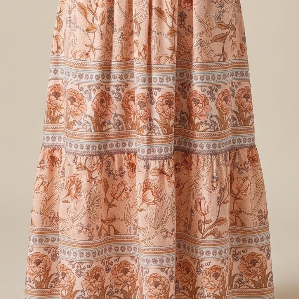 Detail of the floral print and the skirt border