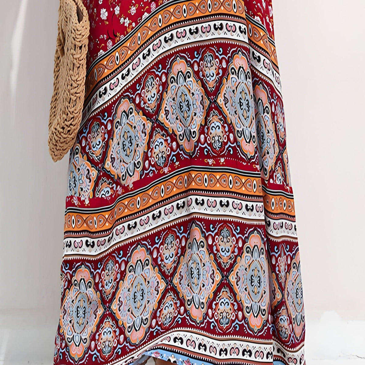 Close-up of printed cream and terracotta border