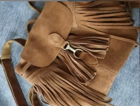 Fringed Leather & Suede Hippie Backpack