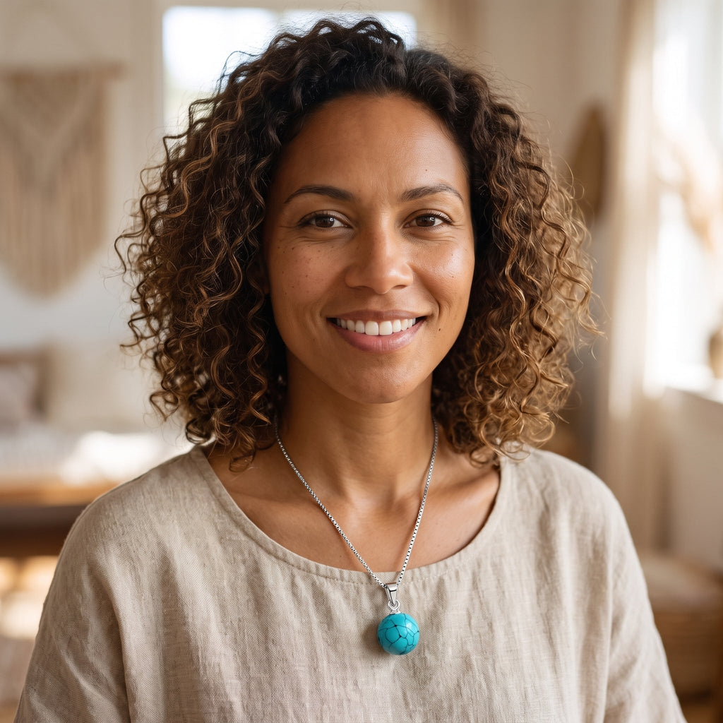 Hippie Necklace – Turquoise Bead, Silver Chain