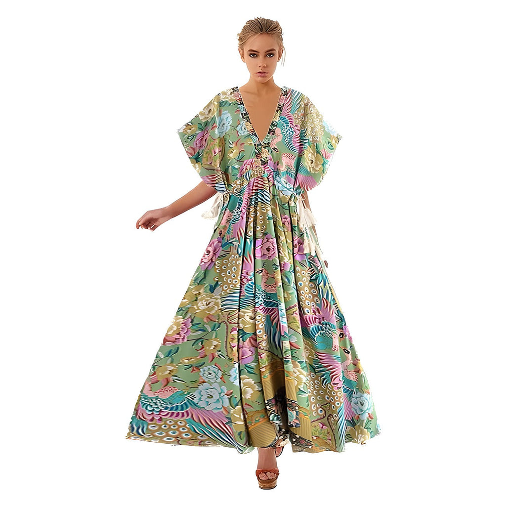 Maxi-jurk met bloemen die soepel tot de enkels valt