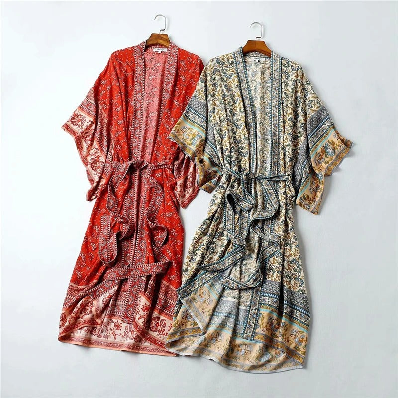 Vintage Floral Long Boho Kimono