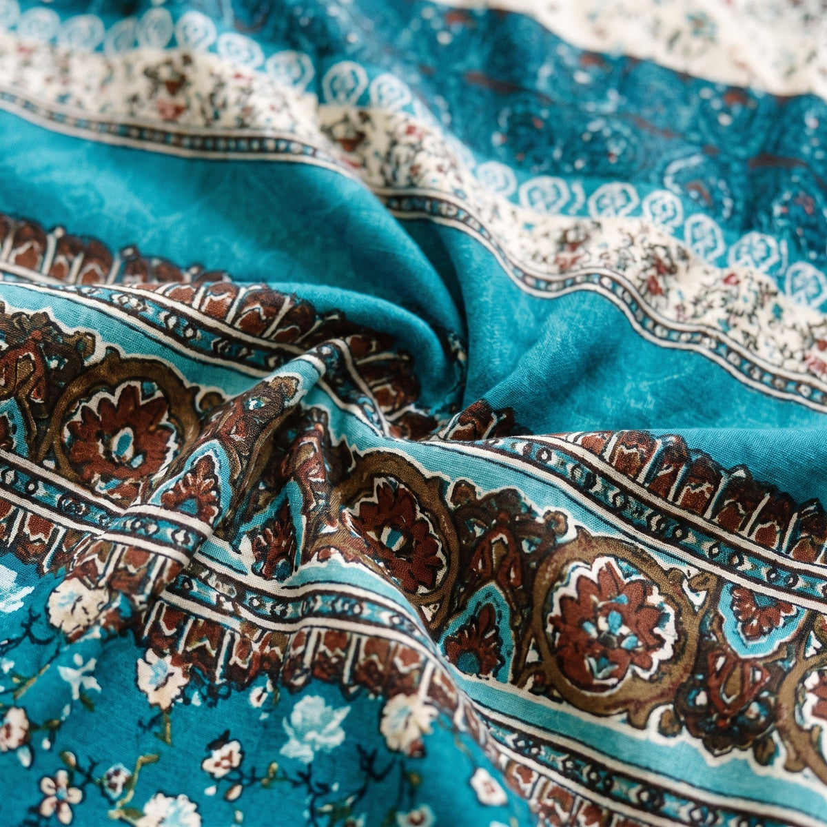 Close-up of the striped print of the boho maxi dress