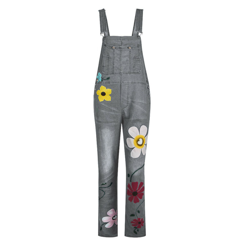 Boho Jumpsuit Overall mit Blumenprint aus Denim