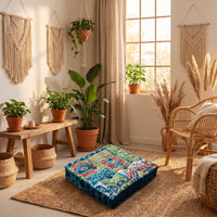 Round mandala floor cushion set in a cozy reading corner