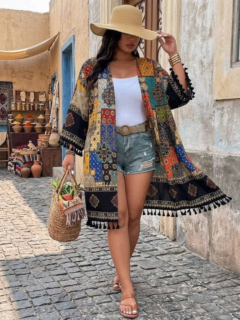 Flowy Patchwork Print Boho Jacket