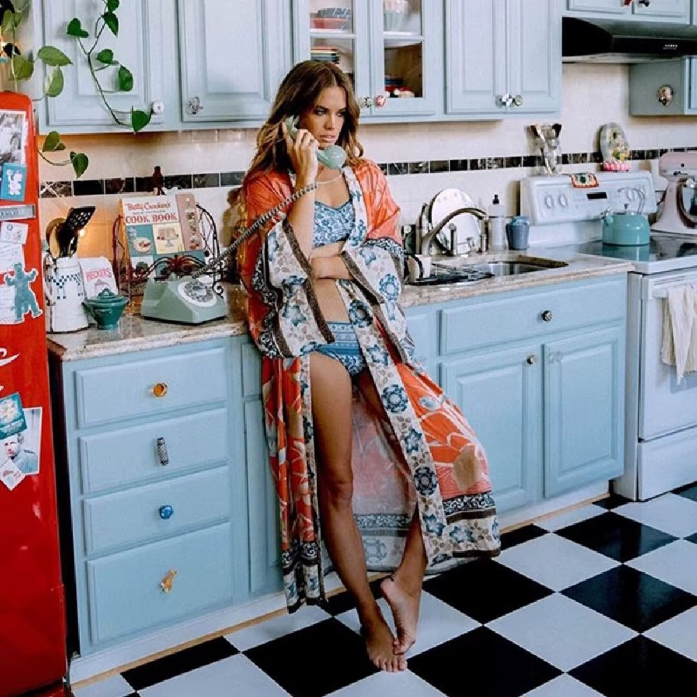 Long Floral Print Boho Kimono