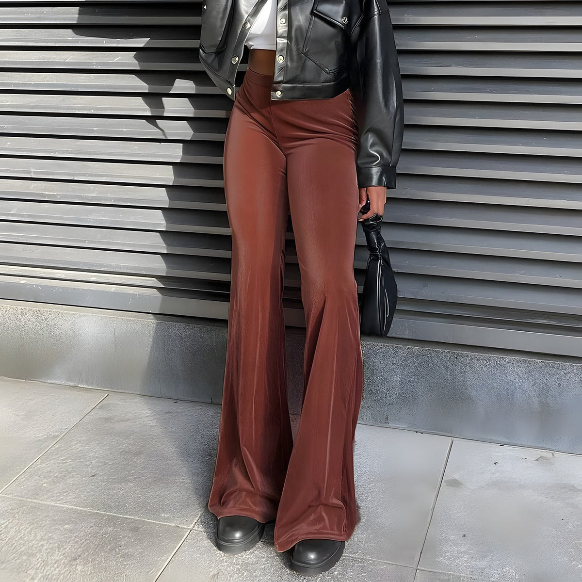 Side view of vintage bell bottoms with a defined high waist