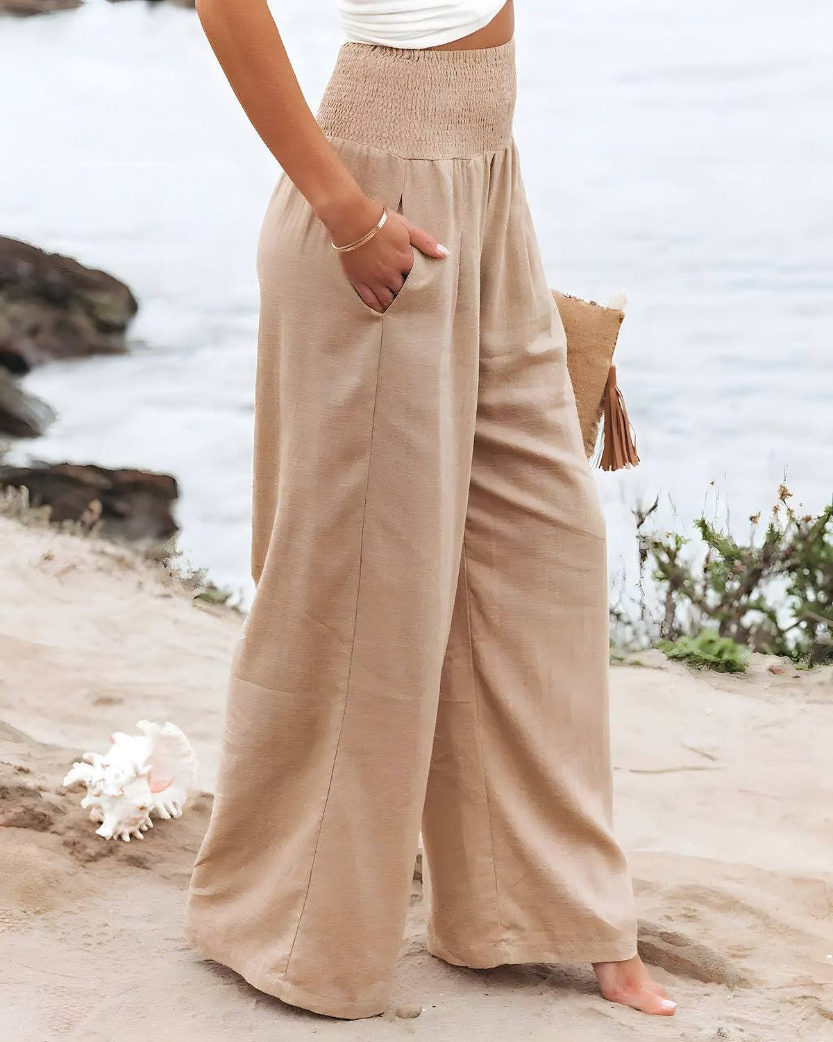 Soft bell bottom joggers worn loose and comfortable