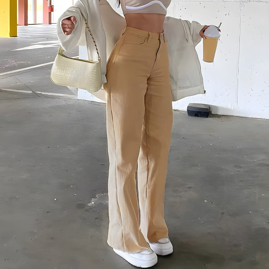 Pantalones acampanados boho de mujer, vista cercana del producto
