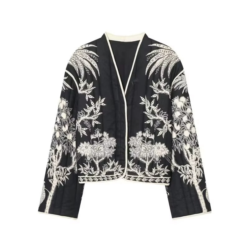 Boho Jacket – Short Embroidered, White Florals