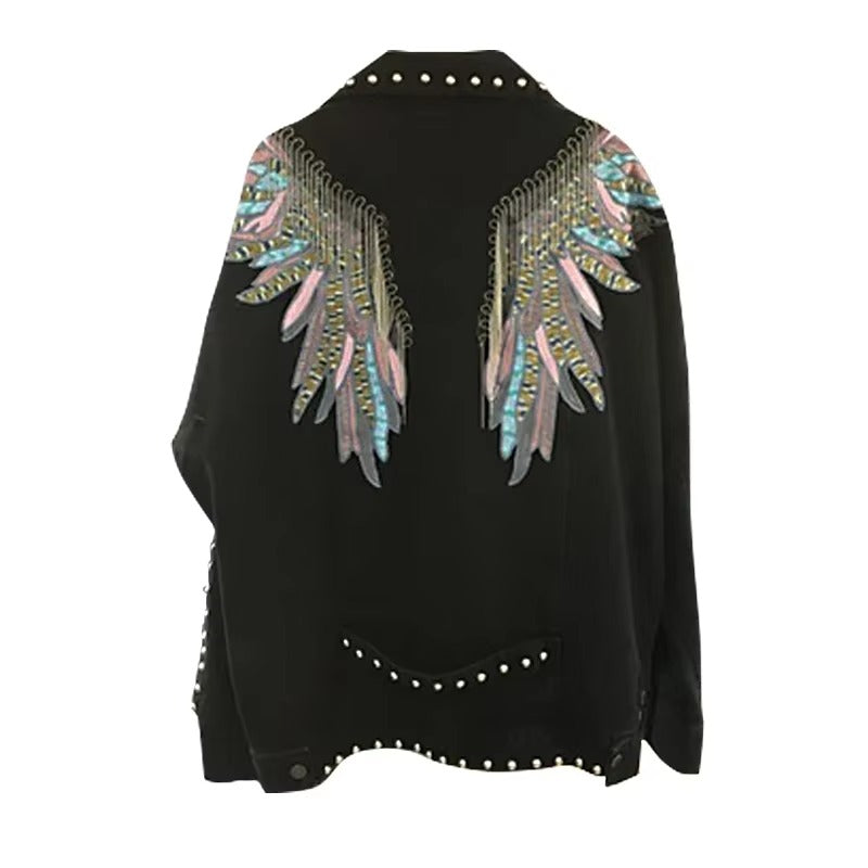 Embroidered Wings Denim Boho Jacket