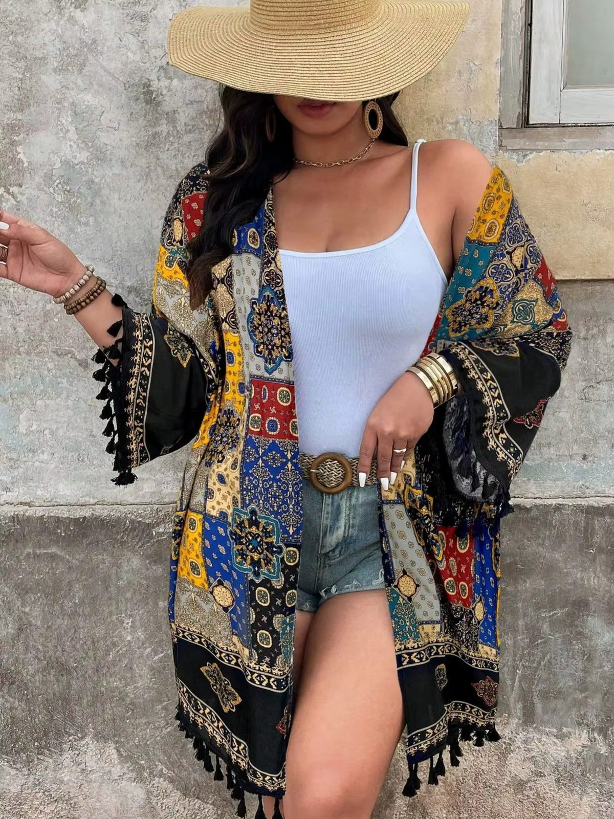 Flowy Patchwork Print Boho Jacket