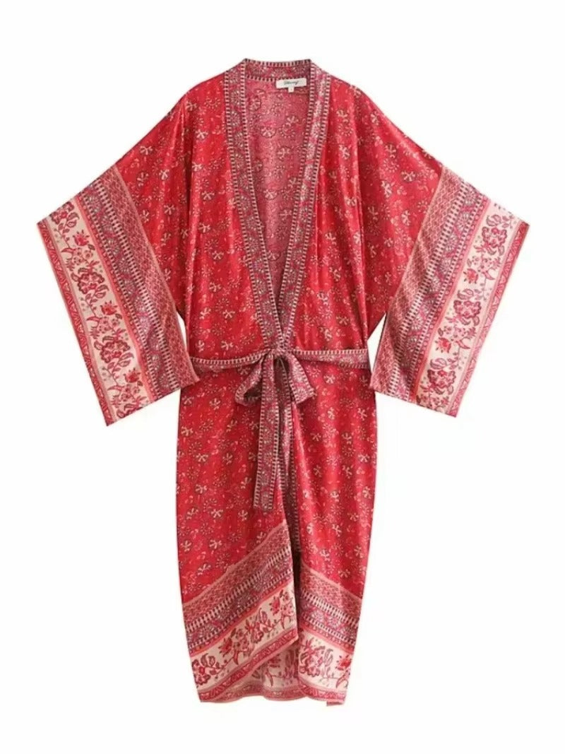Vintage Floral Long Boho Kimono