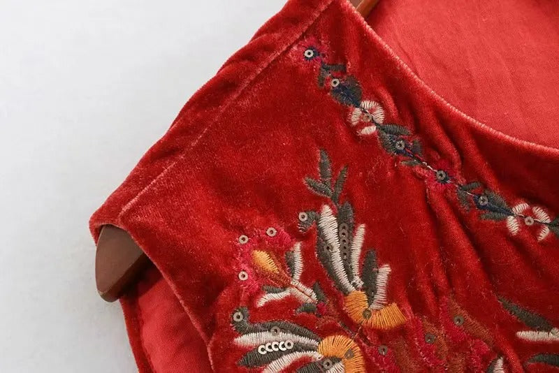 Embroidered Velvet Boho Vest